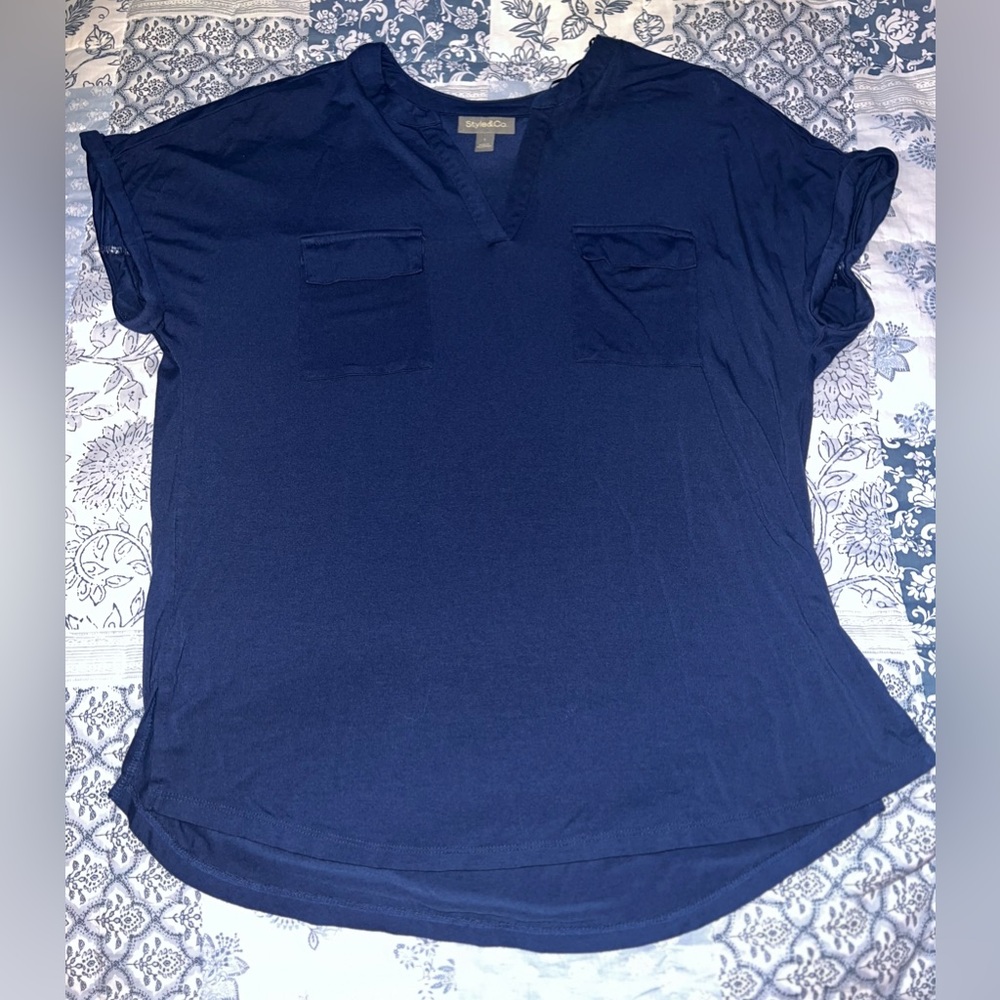Style & Co. Navy Short Sleeve Tee